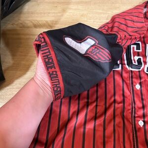 Red and Black Striped Baseball Jersey